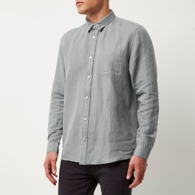Grey relaxed fit linen-rich shirt